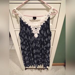 Elegant Navy and CREAM Lace Trim Women's Dress